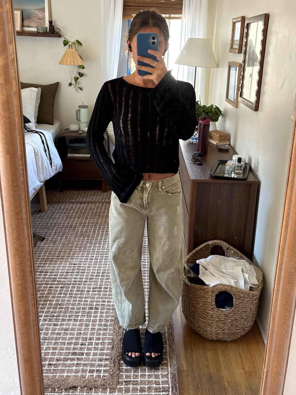 H&M Black Sheer Knit sweater crochet Top